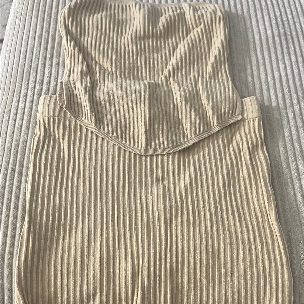 Ribbed Cream Skirt  Set